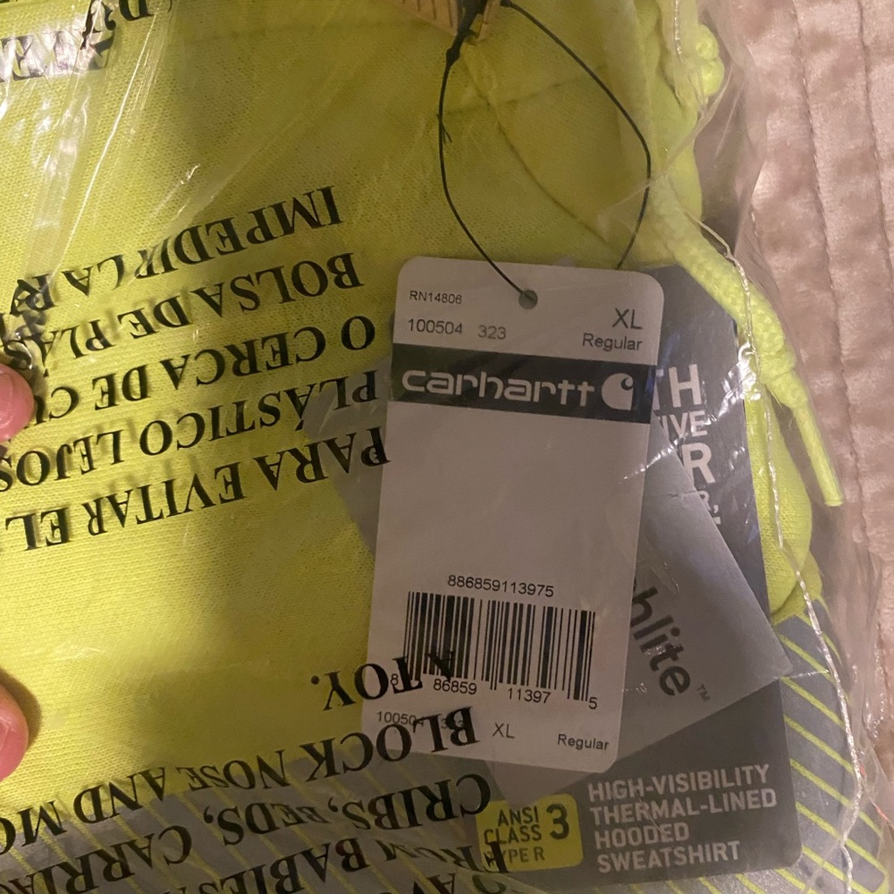 Carhartt Brite Lime Men's HiVis Thermal-Lined Full Zip Sweatshirt Size XL - Picture 4 of 5
